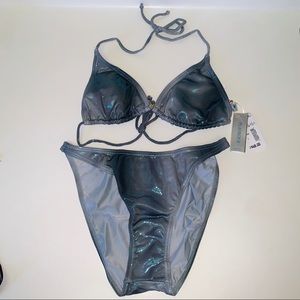 NWT Playboy🐰 Metallic Gray Swimsuit Set